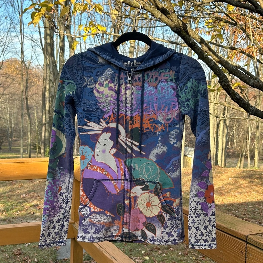 Lucky Brand Sweatshirt Hoodie Asian Geisha Year of the Dragon 2000 Y2K, Size XS - Picture 11 of 16